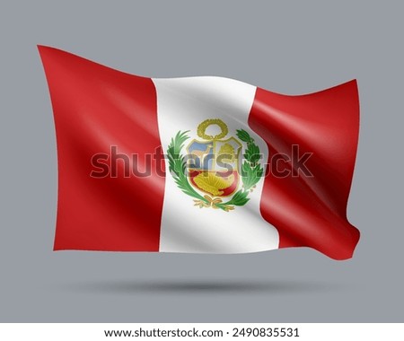 Vector illustration of 3D-style flag of Peru isolated on light background. Created using gradient meshes, EPS 10 vector design element from world collection