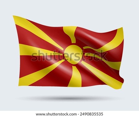 Vector illustration of 3D-style flag of North Macedonia isolated on light background. Created using gradient meshes, EPS 10 vector design element from world collection