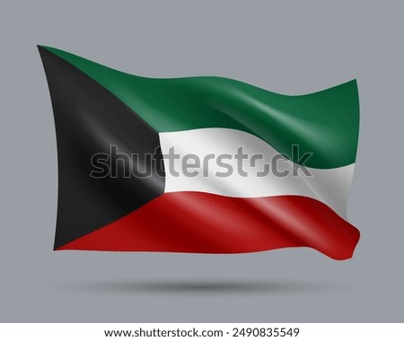 Vector illustration of 3D-style flag of Kuwait isolated on light background. Created using gradient meshes, EPS 10 vector design element from world collection