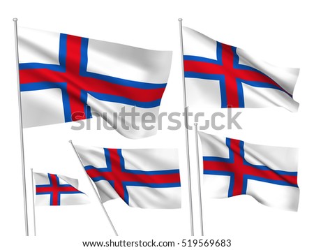 Faroe Islands vector flags set. 5 wavy 3D cloth pennants fluttering on the wind. EPS 8 created using gradient meshes isolated on white background. Five flagstaff design elements from world collection