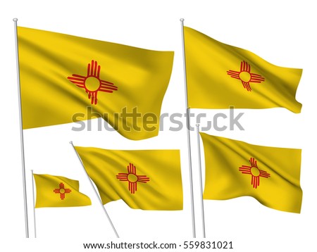 USA New Mexico vector flags. A set of 5 wavy 3D flags created using gradient meshes. EPS 8 vector