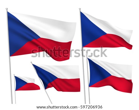 Czech Republic vector flags set. 5 wavy 3D cloth pennants fluttering on the wind. EPS 8 created using gradient meshes isolated on white background. Five flagstaff design elements from world collection