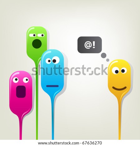 Funny color bubble-heads. Group of liquid characters demonstrating different emotions. Very simple and clear concept.