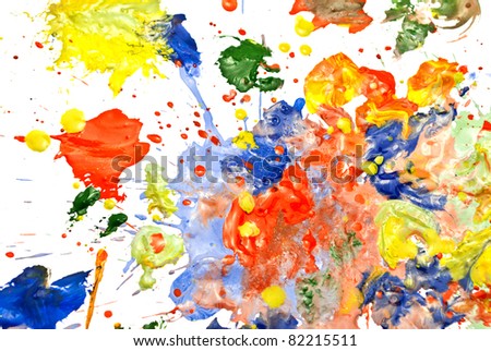 Multi-colored paint smeared randomly on a white background.
