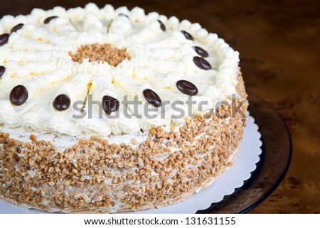 handmade butter cream cake for birthday in a closeup scene