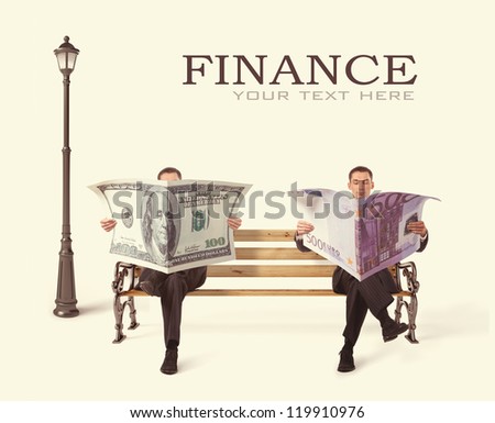Business People sitting on a bench with currency in hands