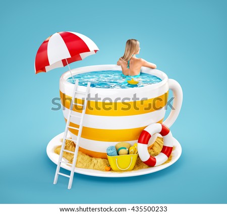 Similar – Image, Stock Photo Inspired woman swimming in stony pool in mountain waterfall