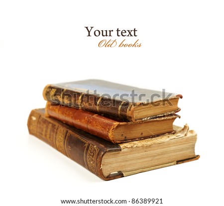 stack of old books on white background
