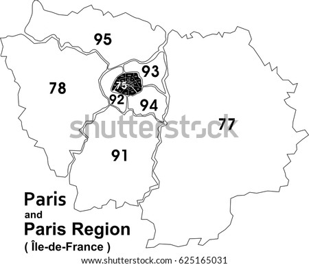 Paris arrondissement map and Paris region (Ile -de -France) vector map