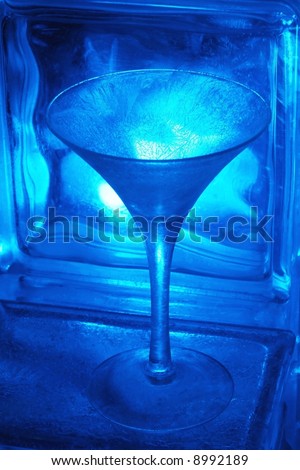 cool blue: martini glass, glass blocks with jack frost wintry ice crystal patterns
