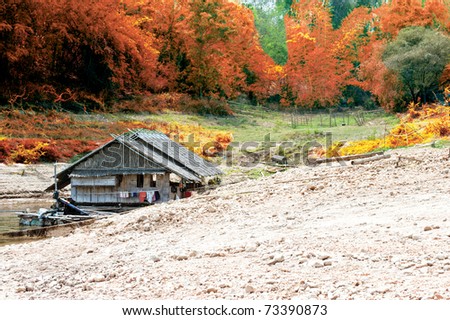 Raft house in  deep rain forest spring season
