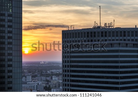 Sundown over Warsaw city. Warsaw is a capital of Poland, Europe.