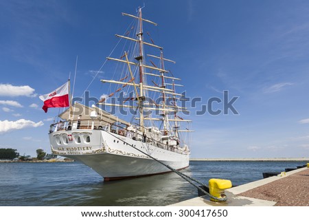 GDYNIA, POLAND - AUGUST 13, 2014:  Polish Sail training ship \
