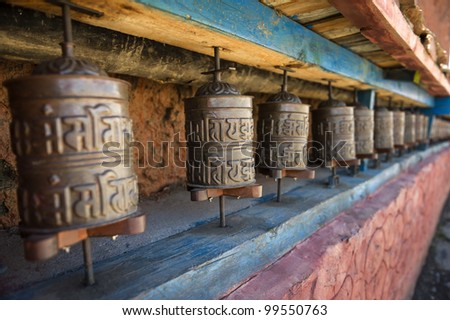 Prayer wheels in Himalaya Monastery.