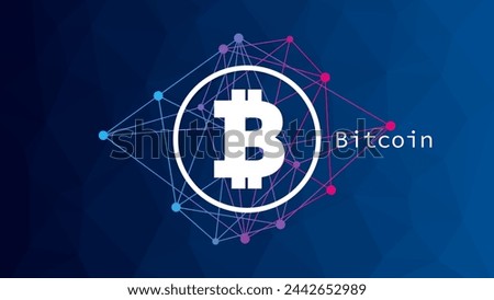 Bitcoin circle sign. Low poly vector background with network pattern. Blockchain technology, crypto currency symbol. Virtual money icon for business, finance, digital global trade, payment, exchange