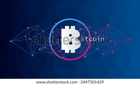 Bitcoin circle sign. Low poly vector network pattern. Blockchain technology, crypto currency symbol. Virtual money icon for business, finance, digital global trade, payment, worldwide, exchange. Blue 