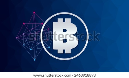 Bitcoin circle sign. Low poly vector network pattern. Blockchain technology, crypto currency symbol. Virtual money icon for business, finance, digital global trade, payment, worldwide, exchange