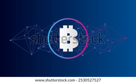 Bitcoin circle sign. Blockchain technology, crypto currency symbol. Virtual money icon for business, finance, digital global trade, payment, worldwide, exchange. Network pattern