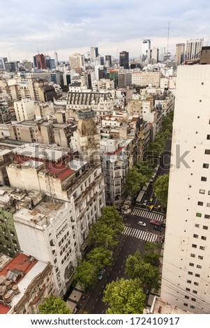 Buenos Aires, Argentina-circa 2013: Aerial photo. Panorama of Buenos Aires with different architectural  buildings