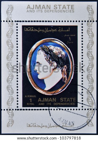 AJMAN STATE - CIRCA 1975: A stamp printed in United Arab Emirates (UAE) shows Julius Caesar, Emperor of Rome, circa 1975