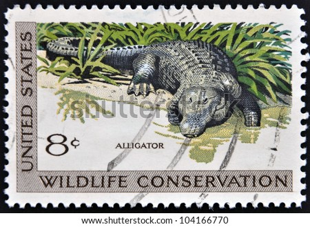 UNITED STATES OF AMERICA - CIRCA 1971: A stamp printed in USA dedicated to wildlife conservation, shows alligator, circa 1971