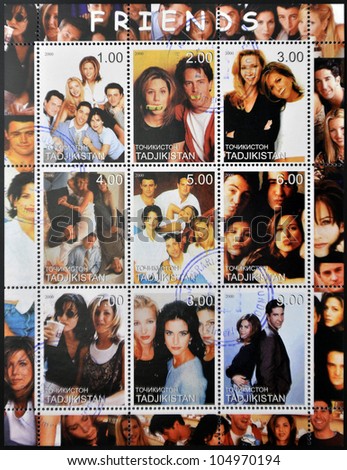 TAJIKISTAN - CIRCA 2000: collection stamps shows Characters from the TV series American Friends, circa 2000