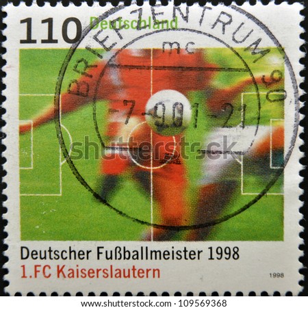 GERMANY - CIRCA 1998: A stamp printed in Germany dedicated to football club Kaiserslautern, circa 1998