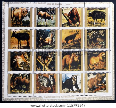 UMM AL QIWAIN - CIRCA 1973: Collection stamps printed in Umm al Qiwain shows animals dying out, circa 1973