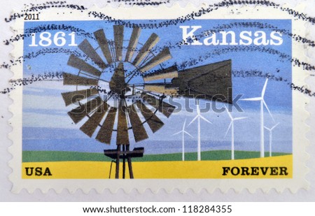 UNITED STATES OF AMERICA - CIRCA 2011: A stamp printed in USA dedicated to Kansas, circa 2011