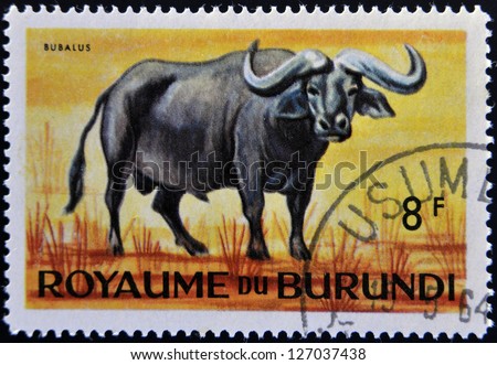 BURUNDI - CIRCA 1964: stamp printed in Kingdom of Burundi shows an African animal - Buffalo, circa 1964