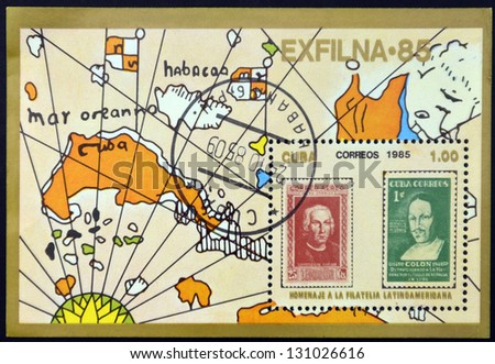 CUBA - CIRCA 1985: Stamp printed in Cuba in honor of Latin American philately, circa 1985