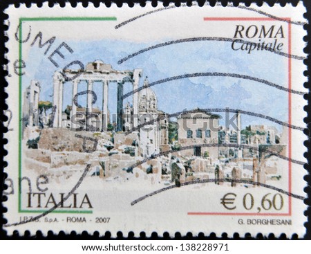 ITALY - CIRCA 2007: A stamp printed in Italy shows the city of Rome, circa 2007