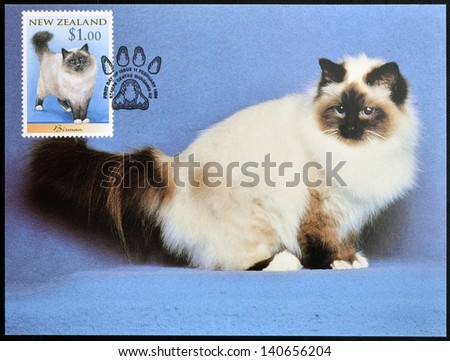 NEW ZEALAND - CIRCA 1998: stamp printed in New Zealand shows Domestic Cat, Birman, circa 1998