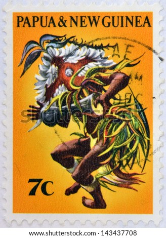 PAPUA AND NEW GUIENA - CIRCA 1971: A stamp printed in Papua shows tribal dance man, circa 1971