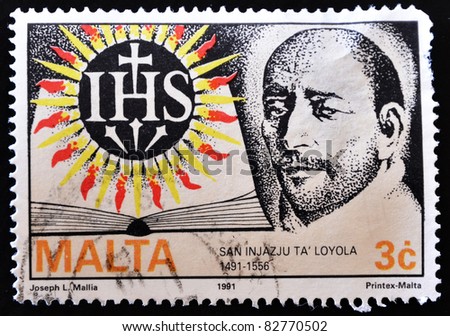 MALTA - CIRCA 1991: A stamp printed in Malta showing the image of Spanish San Ignacio de Loyola, circa 1991
