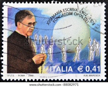 ITALY - CIRCA 2002: A stamp printed in Italy shows Jose Maria Escriva de Balaguer, founder of Opus Dei, circa 2002
