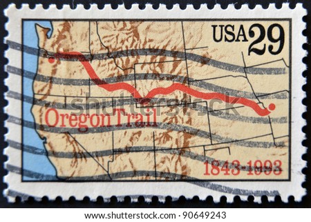 UNITED STATES OF AMERICA - CIRCA 1993 : A stamp printed in USA shows Oregon trail, circa 1993
