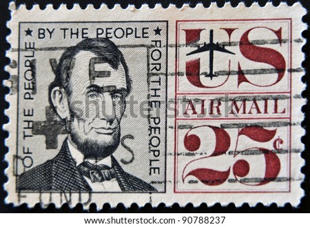 UNITED STATES OF AMERICA - CIRCA 1966: A stamp printed by USA shows president Abraham Lincoln, circa 1966