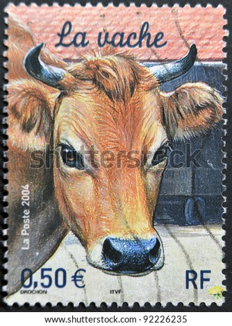 FRANCE - CIRCA 2004: A stamp printed in France shows a cow, circa 2004
