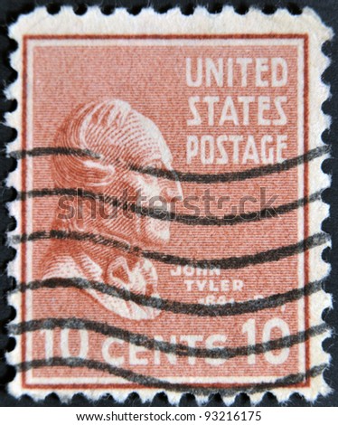 UNITED STATES OF AMERICA - CIRCA 1938: a stamp printed in USA shows John Tyler, President of USA 1841-1845, circa 1938