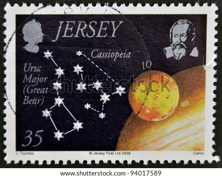 JERSEY - CIRCA 2009: A stamp printed in Jersey shows the ursa major and cassiopeia, circa 2009
