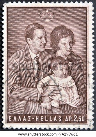 GREECE - CIRCA 1966: A stamp printed in Greece shows Greek royal family , circa 1966