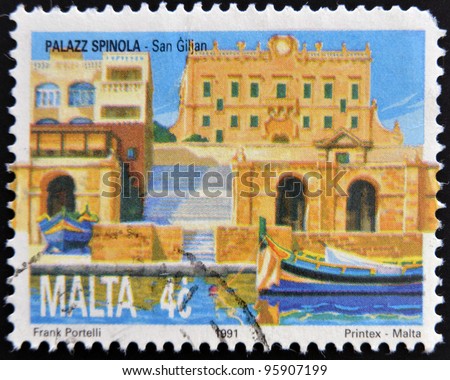 MALTA - CIRCA 1991: A stamp printed in Malta shows Spinola palace, St. Julians, circa 1991