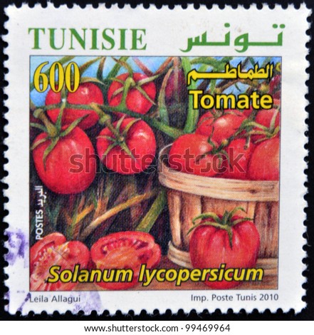TUNISIA - CIRCA 2010: A stamp printed in Tunisia shows tomatoes, circa 2010