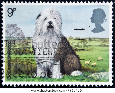 GREAT BRITAIN - CIRCA 1978: A stamp printed in the Great Britain shows Old English Sheepdog, circa 1978