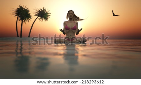 woman, zen meditation and sunset