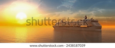 Similar – Image, Stock Photo Sunset with cruise ship and mountains, evening sky in Motor bay