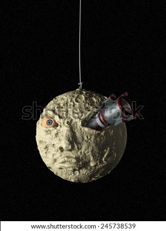 illustration of a spaceship toy with moon and stars