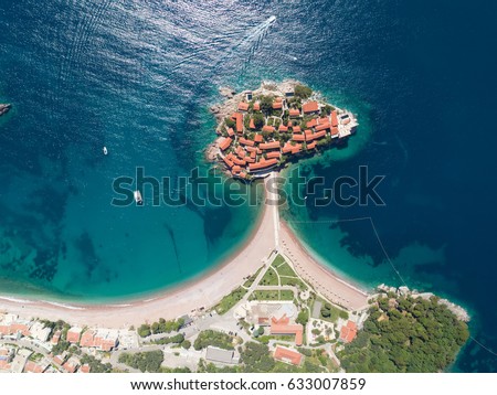 Similar – Image, Stock Photo Aerial view at Sveti Stefan islet in Montenegro
