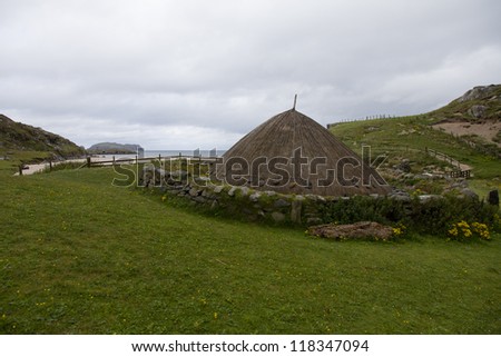 Exterior view of an Iron age Dwelling at Bostadh in the Outer Hebrides